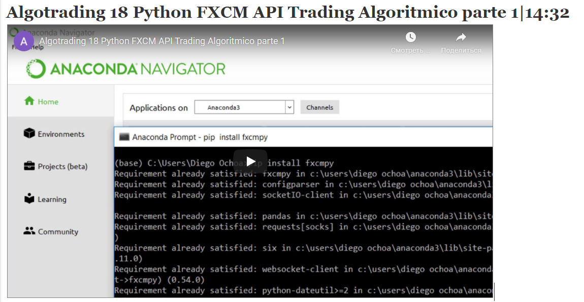 Algotrading 18 Python FXCM API Trading Algoritmico parte 1|14:32